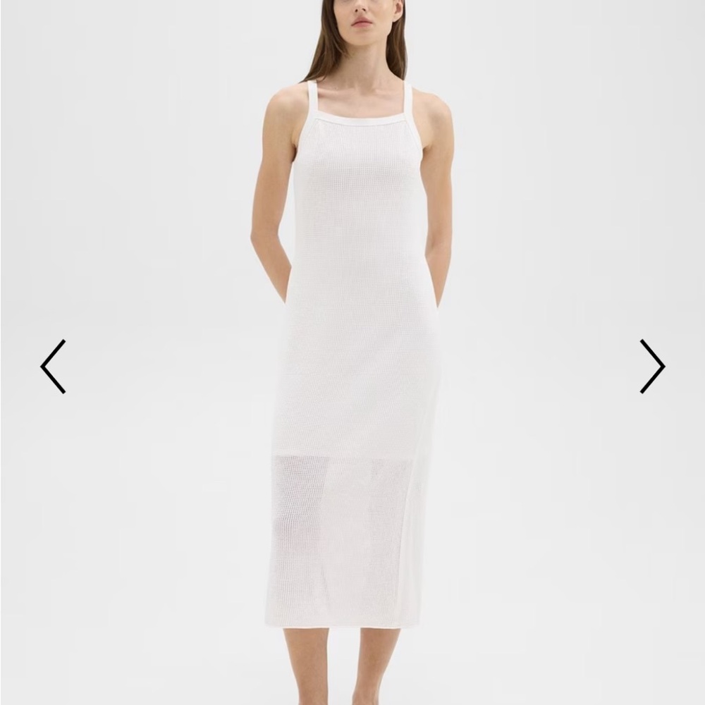 Theory Pointelle Midi Dress in Crepe Knit White Sleeveless Dress